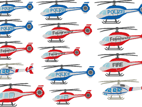 Stickdatei - kleiner Hubschrauber Feuerwehr Polizei FIRE Police