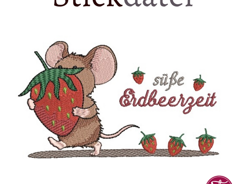 Stickdatei Maus Erdbeere Erdbeerzeit ab 10x10cm