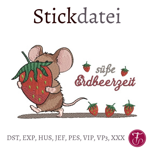 Stickdatei Maus Erdbeere Erdbeerzeit ab 10x10cm