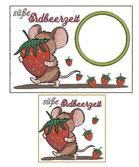 Stickdatei Maus Erdbeere MugRug 13x18cm und 10x10cm