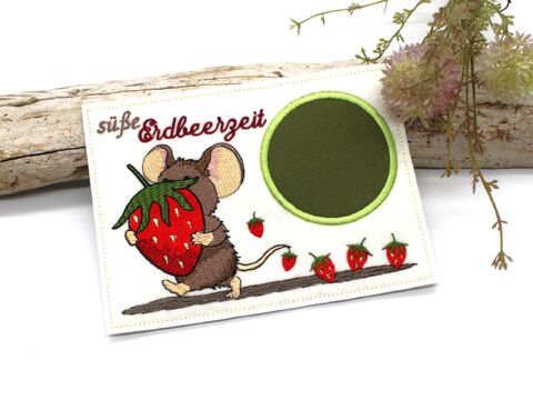 Stickdatei Maus Erdbeere MugRug 13x18cm und 10x10cm
