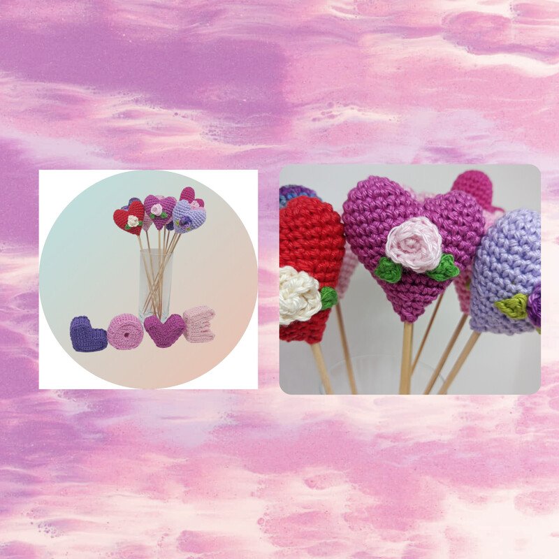 Herz auf Spieß - Blumenstecker Deko - Häkelanleitung