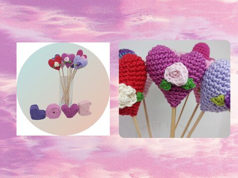 Herz auf Spieß - Blumenstecker Deko - Häkelanleitung