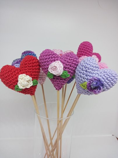 Herz auf Spieß - Blumenstecker Deko - Häkelanleitung