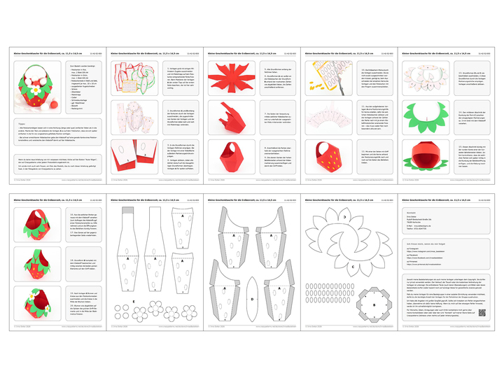 Kleine Geschenktasche für die Erdbeerzeit – Bastelvorlagen und Anleitung