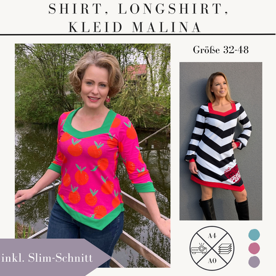 Schnittmuster Malina Damen – Shirt, Longshirt & Kleid (Gr. 32–48)