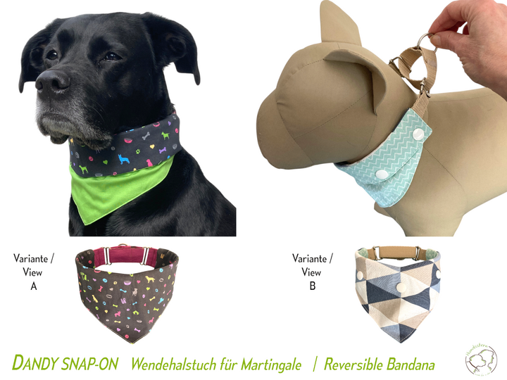 DANDY snap-on Reversible OTC Bandana for Martingale Collars. Sewing Pattern