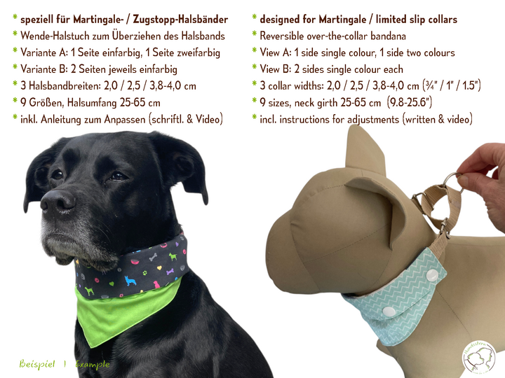 DANDY snap-on Reversible OTC Bandana for Martingale Collars. Sewing Pattern