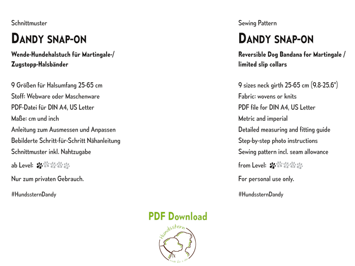DANDY snap-on Wendehalstuch für Martingale Halsbänder. Nähanleitung+Schnitt