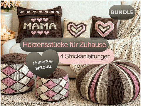 Knitting Pattern Mother’s Day Bundle | 4 HomeWare Designs | Pillows & Poufs