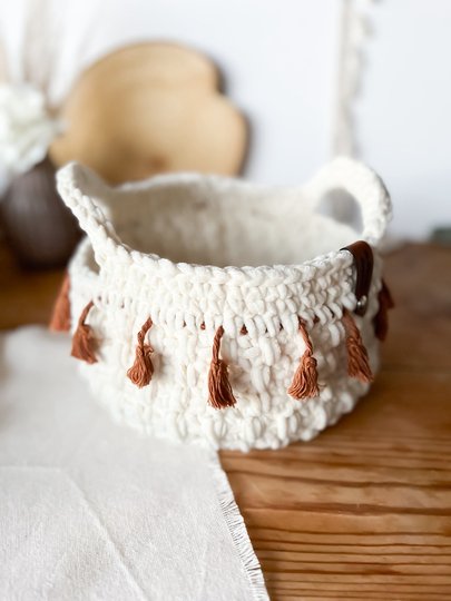 Häkelanleitung Boho Korb – dekorativer Aufbewahrungskorb in 2 Größen