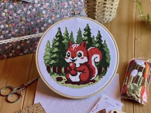 "Little Nut Thief" Cross Stitch Pattern by Woolpedia