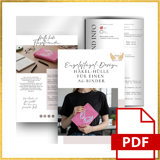 Anleitung zum Häkeln einer A6 Binder Hülle mit Engelsflügel Motiv als PDF