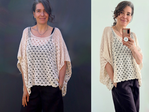 Oversize Crochet Shirt “Fabienne” – Airy Poncho-Style Top