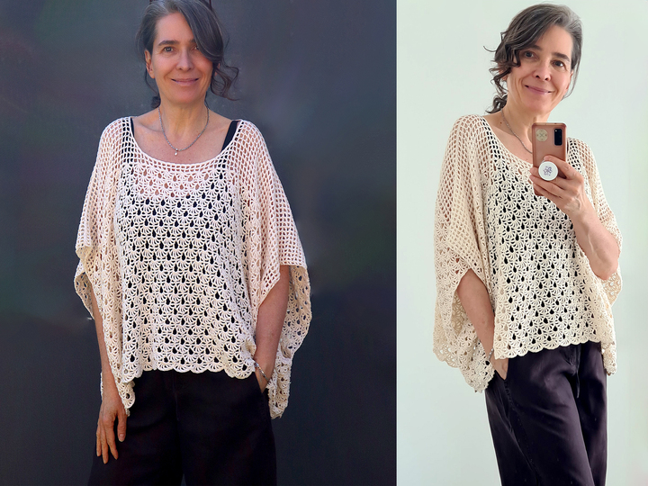 Oversize Crochet Shirt “Fabienne” – Airy Poncho-Style Top