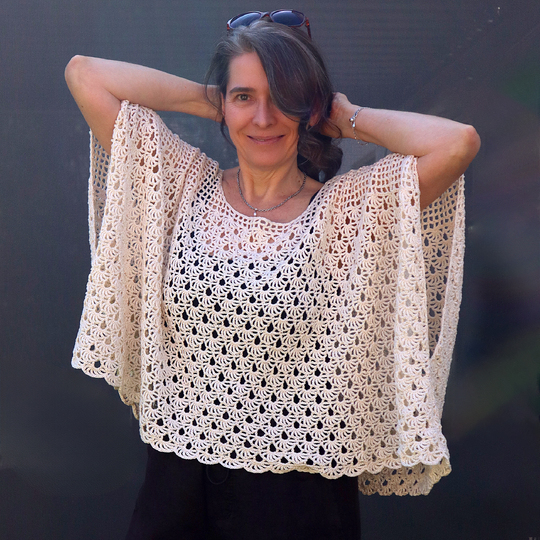 Oversize Crochet Shirt “Fabienne” – Airy Poncho-Style Top