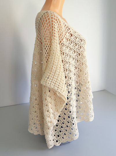 Oversize Crochet Shirt “Fabienne” – Airy Poncho-Style Top