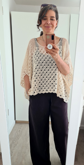 Oversize Crochet Shirt “Fabienne” – Airy Poncho-Style Top