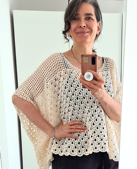 Oversize Crochet Shirt “Fabienne” – Airy Poncho-Style Top