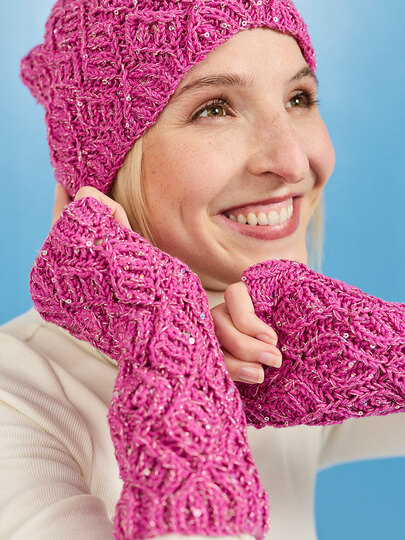 MÜTZE UND STULPEN GLAMOUR …GESTRICKT