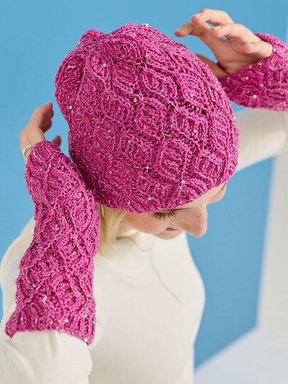 MÜTZE UND STULPEN GLAMOUR …GESTRICKT