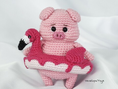 Amigurumi Piglet with Flamingo Pool Floaty - Crochet Pattern (PDF)