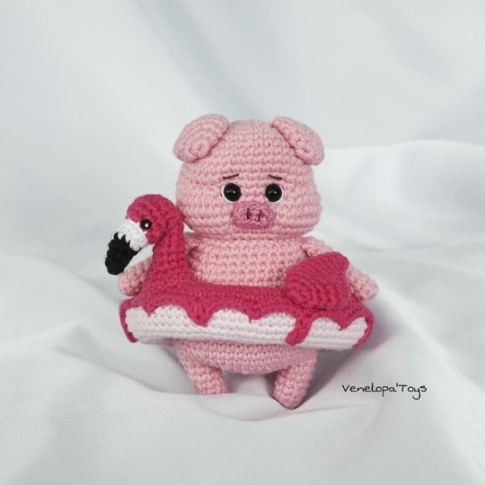 Amigurumi Piglet with Flamingo Pool Floaty - Crochet Pattern (PDF)