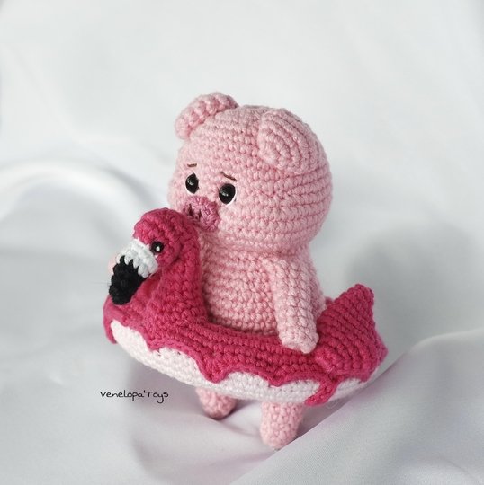 Amigurumi Piglet with Flamingo Pool Floaty - Crochet Pattern (PDF)