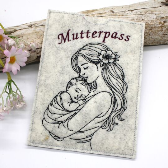Stickdatei Mama Mutter mit Baby Konturstickdatei mit ITH Mutterpass