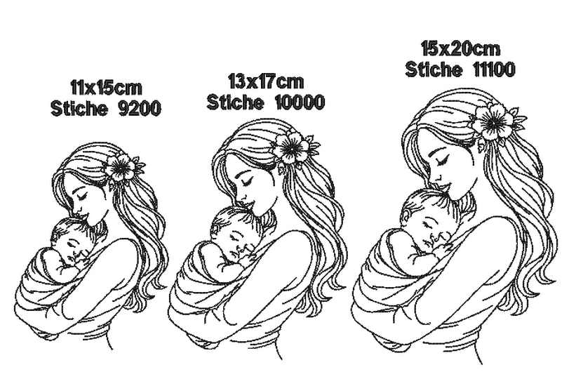 Stickdatei Mama Mutter mit Baby Konturstickdatei mit ITH Mutterpass