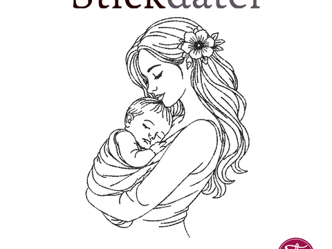 Stickdatei Mama Mutter mit Baby Konturstickdatei mit ITH Mutterpass