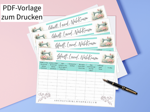 Stadt Land Nähkram Spiel Druckvorlage