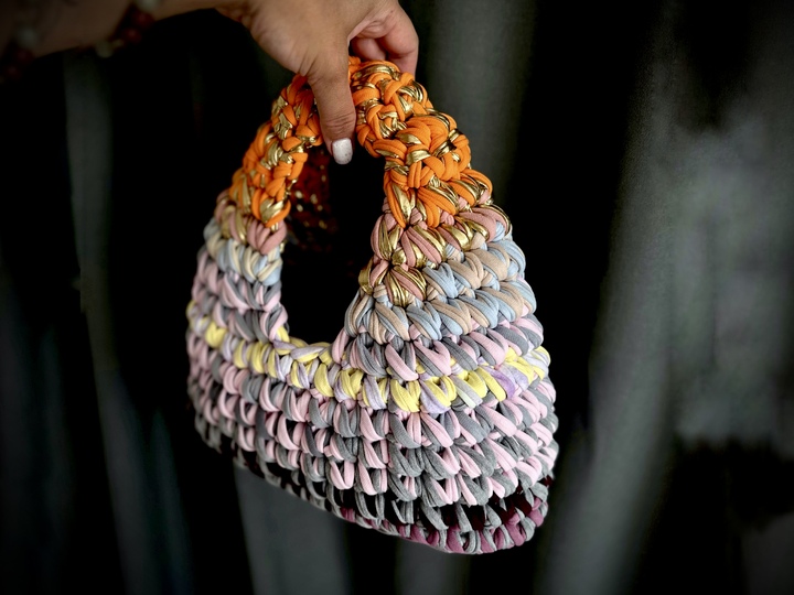 Crochet pattern tshirt yarn patchwork handbag PDF and video