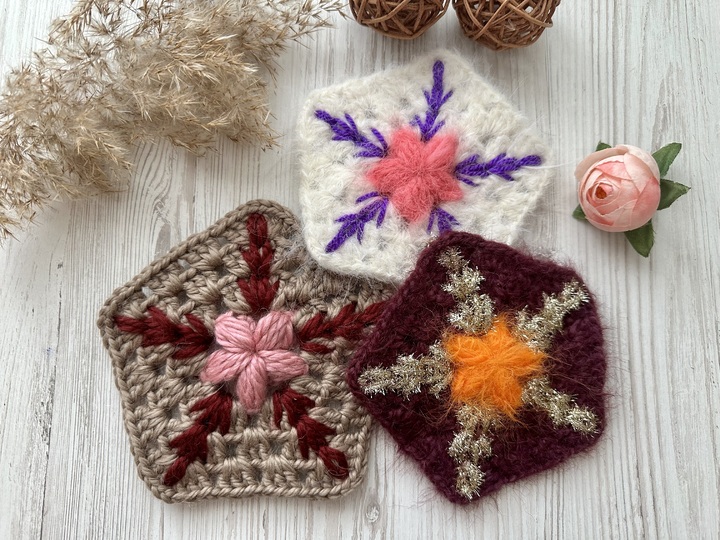 Crochet pattern floral granny pentagon PDF and video