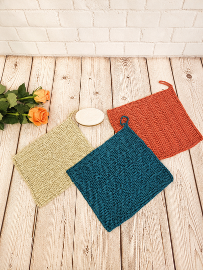 Knittingpattern Vintage Dishcloth set of 3 Designs