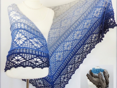 Crochet Pattern: BlumenGlüück Crocheted Triangle Shawl with Flowers
