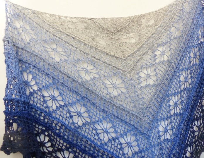 Crochet Pattern: BlumenGlüück Crocheted Triangle Shawl with Flowers