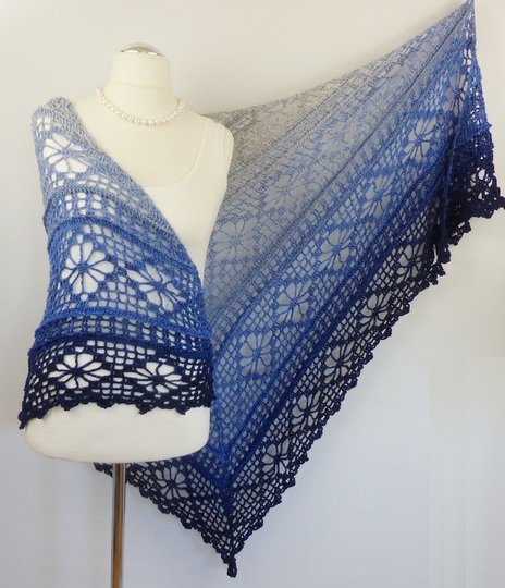 Crochet Pattern: BlumenGlüück Crocheted Triangle Shawl with Flowers
