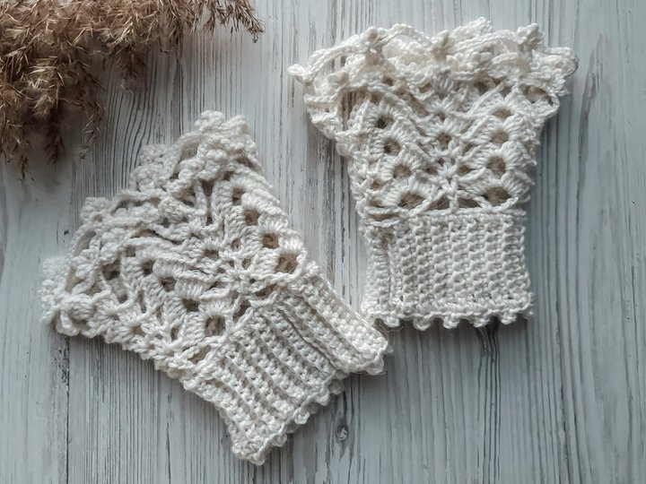 Crochet pattern boho lace cuffs PDF and video tutorial