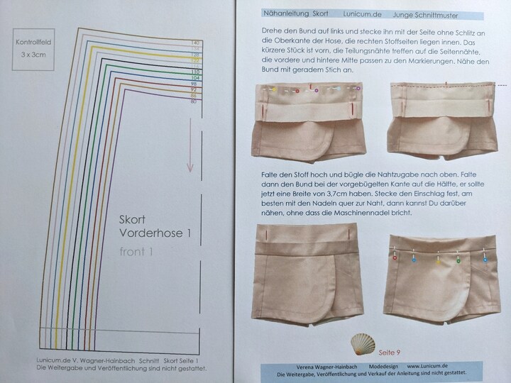 Instructions+pattern for a skort (sizes 80–140/12M-10) wrap-style shorts