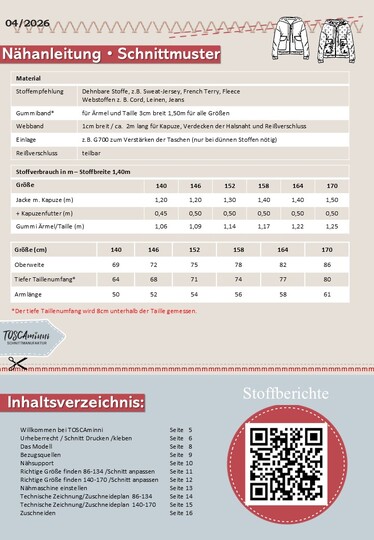 PDF Schnittmuster Kinderjacke Dotta Gr. 86-170