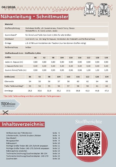 PDF Schnittmuster Kinderjacke Dotta Gr. 86-170