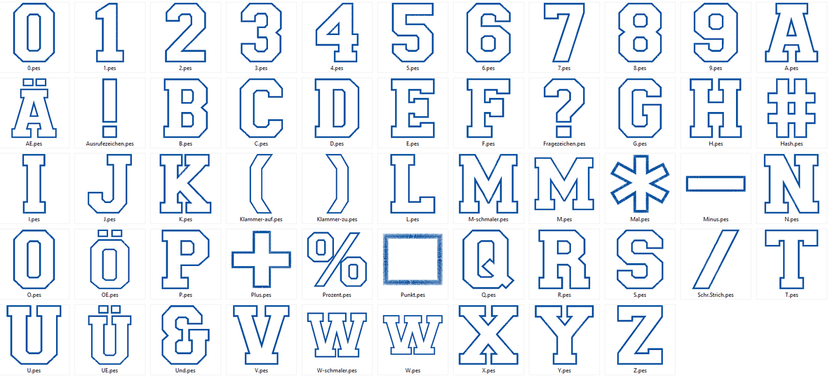 Stickdatei - 20cm College Buchstaben und Zahlen Alphabet Zahl
