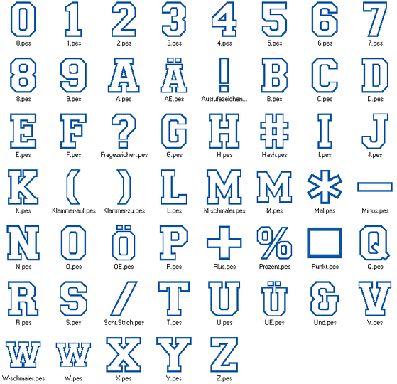 Stickdatei - 20cm College Buchstaben und Zahlen Alphabet Zahl