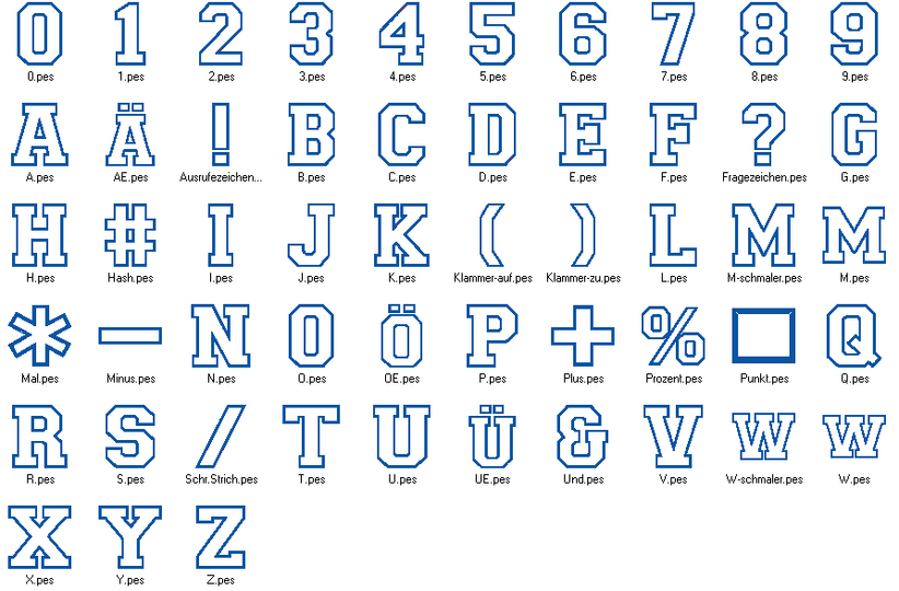 Stickdatei - 20cm College Buchstaben und Zahlen Alphabet Zahl