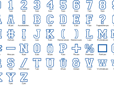 Stickdatei - 20cm College Buchstaben und Zahlen Alphabet Zahl
