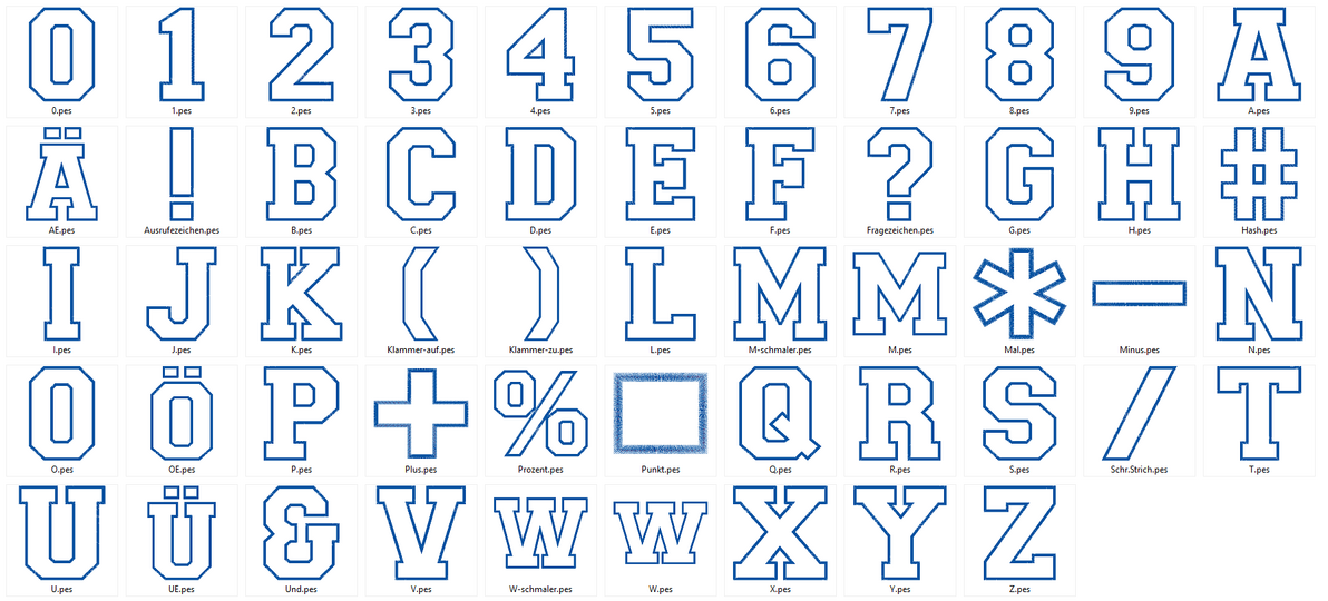 Stickdatei - 17cm College Buchstaben und Zahlen Alphabet Zahl