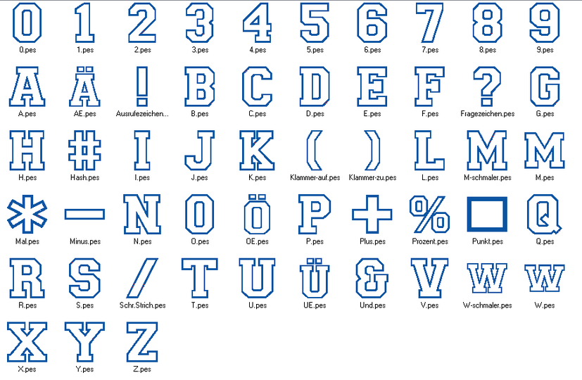 Stickdatei - 17cm College Buchstaben und Zahlen Alphabet Zahl