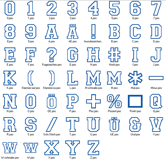Stickdatei - 17cm College Buchstaben und Zahlen Alphabet Zahl