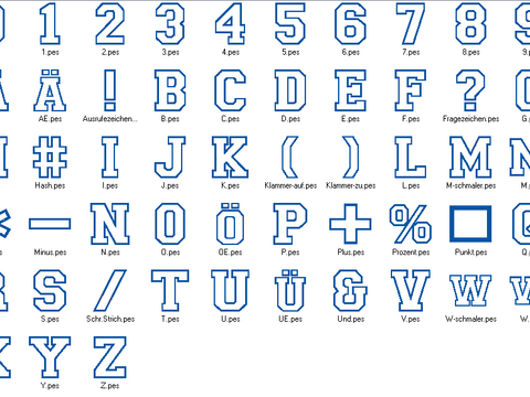 Stickdatei - 17cm College Buchstaben und Zahlen Alphabet Zahl